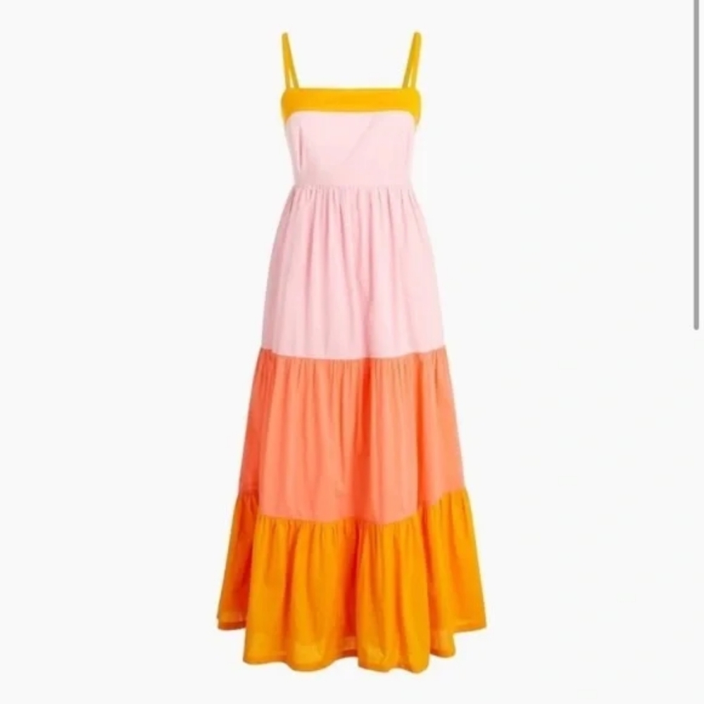 J Crew Factory Tiered Colorblock Mid-Maxi Dress